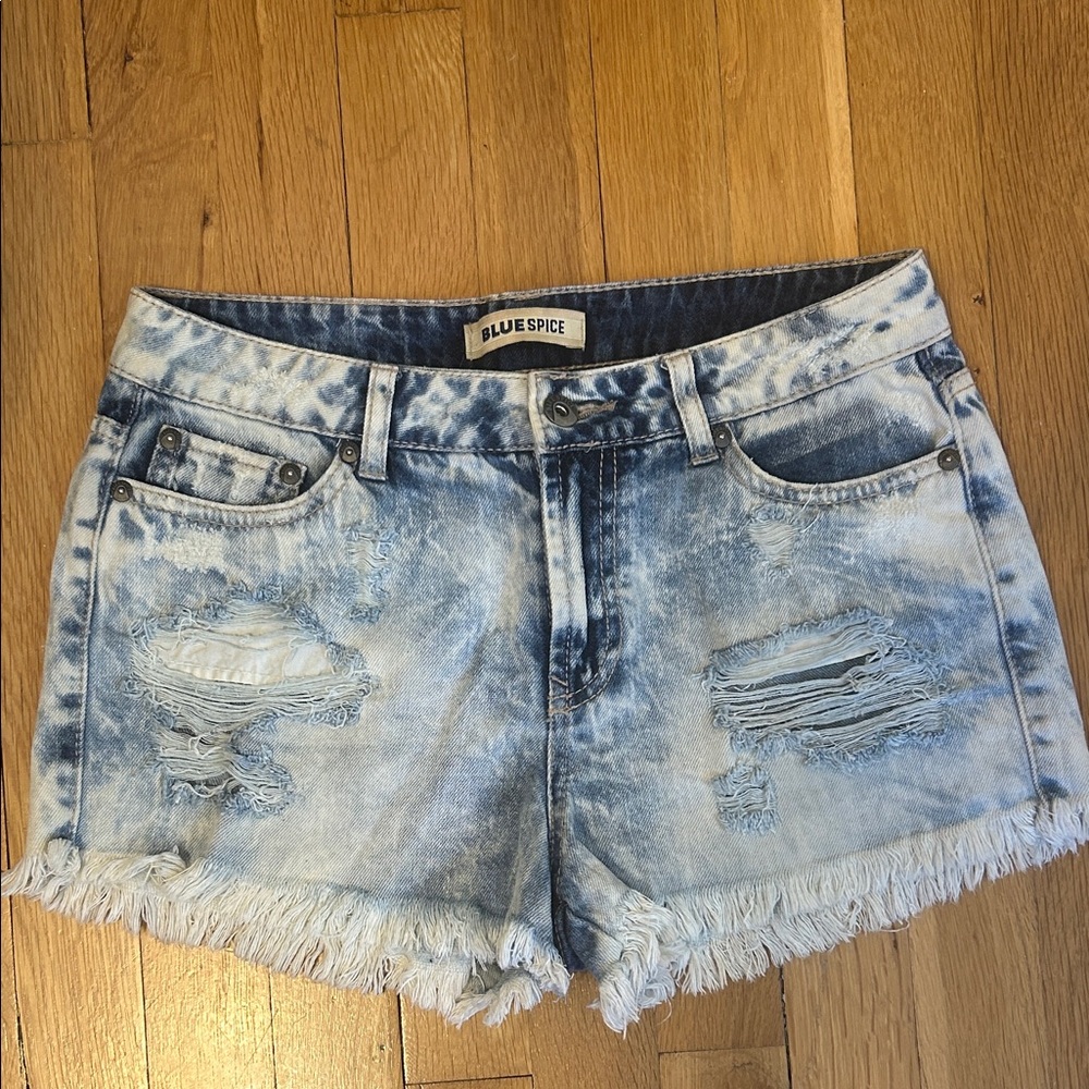 Blue Spice Women's Light Blue Frayed Jean Shorts